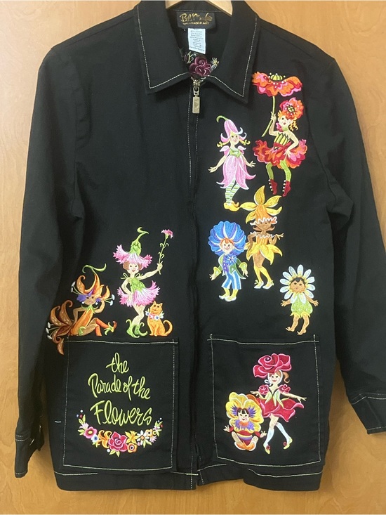 Bob Mackie Jackets & Blazers - Bob Mackie Wearable Art Parade Of Flowers Black Embroidered Jacket Size Medium